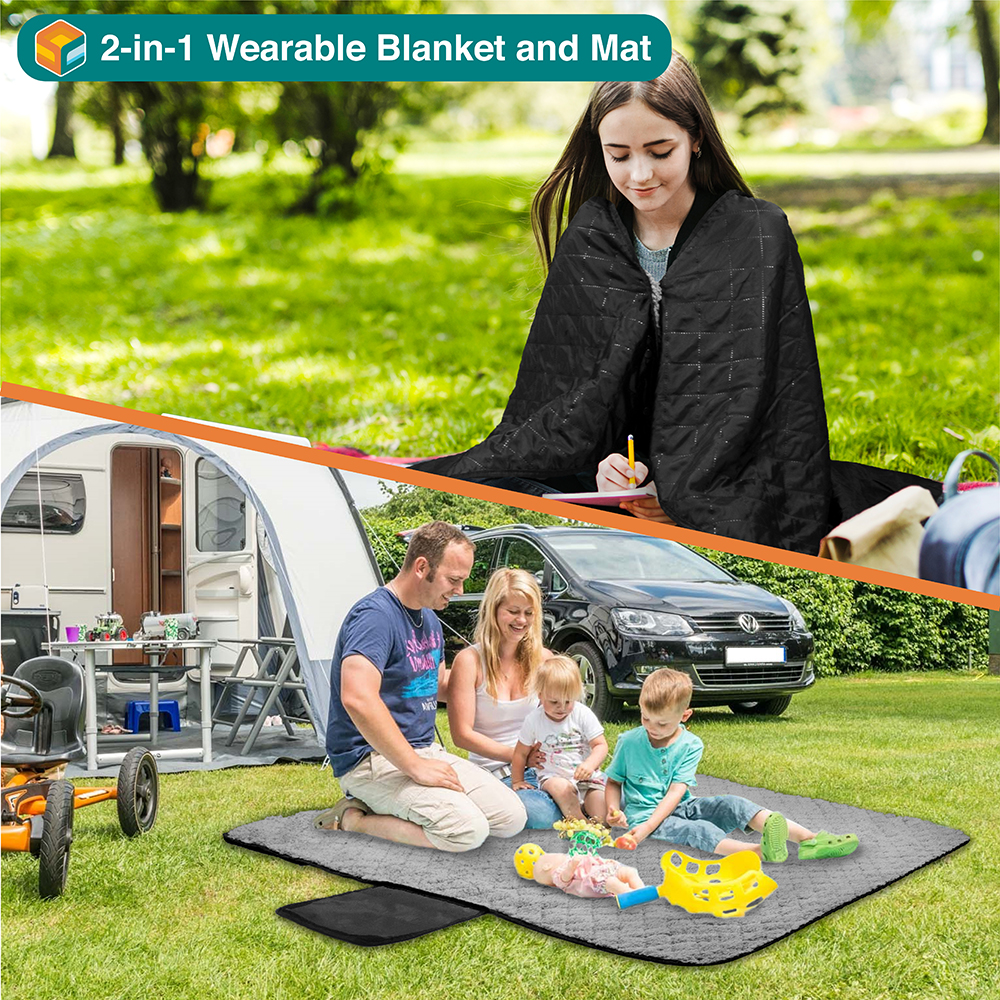 Waterproof Outdoor Sherpa Blanket Mat for Camping Picnic Beach Festival Portable