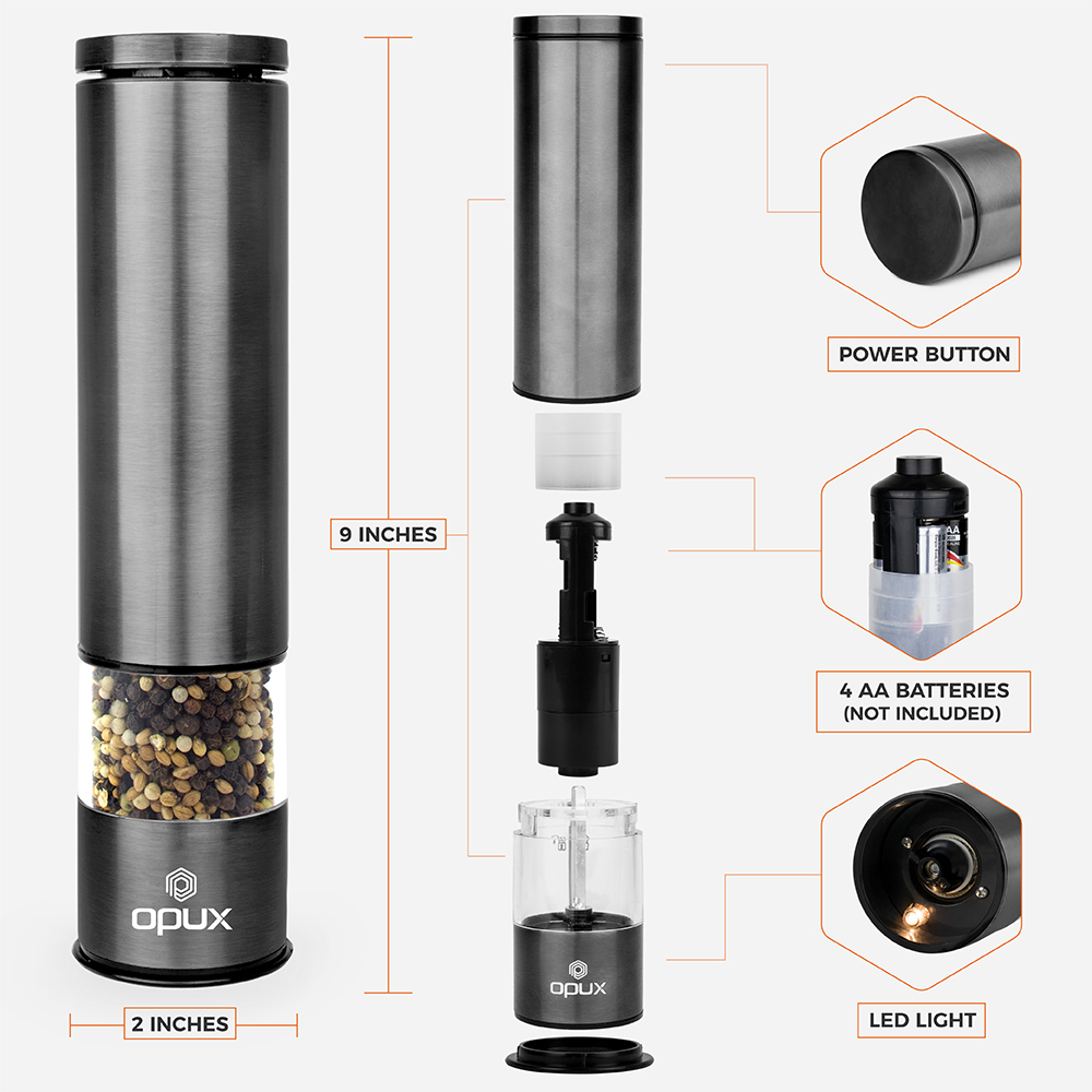 Electric Grinder Salt and Pepper Automatic Adjustable Coarseness Stainless Steel