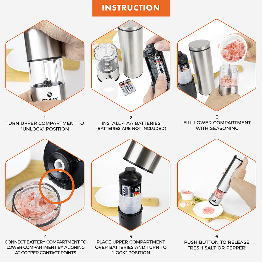 Electric Grinder Salt and Pepper Automatic Adjustable Coarseness Stainless Steel