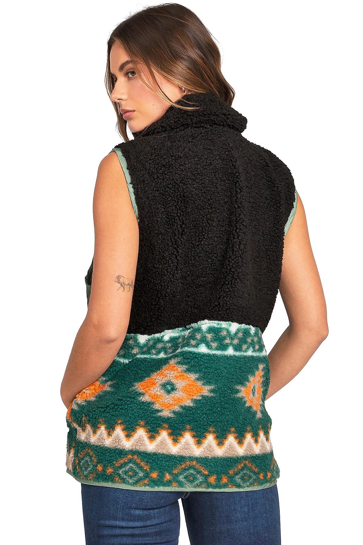 Love Tree Women S Juniors Soft Sherpa Bohemian Southwest Vest Ebay