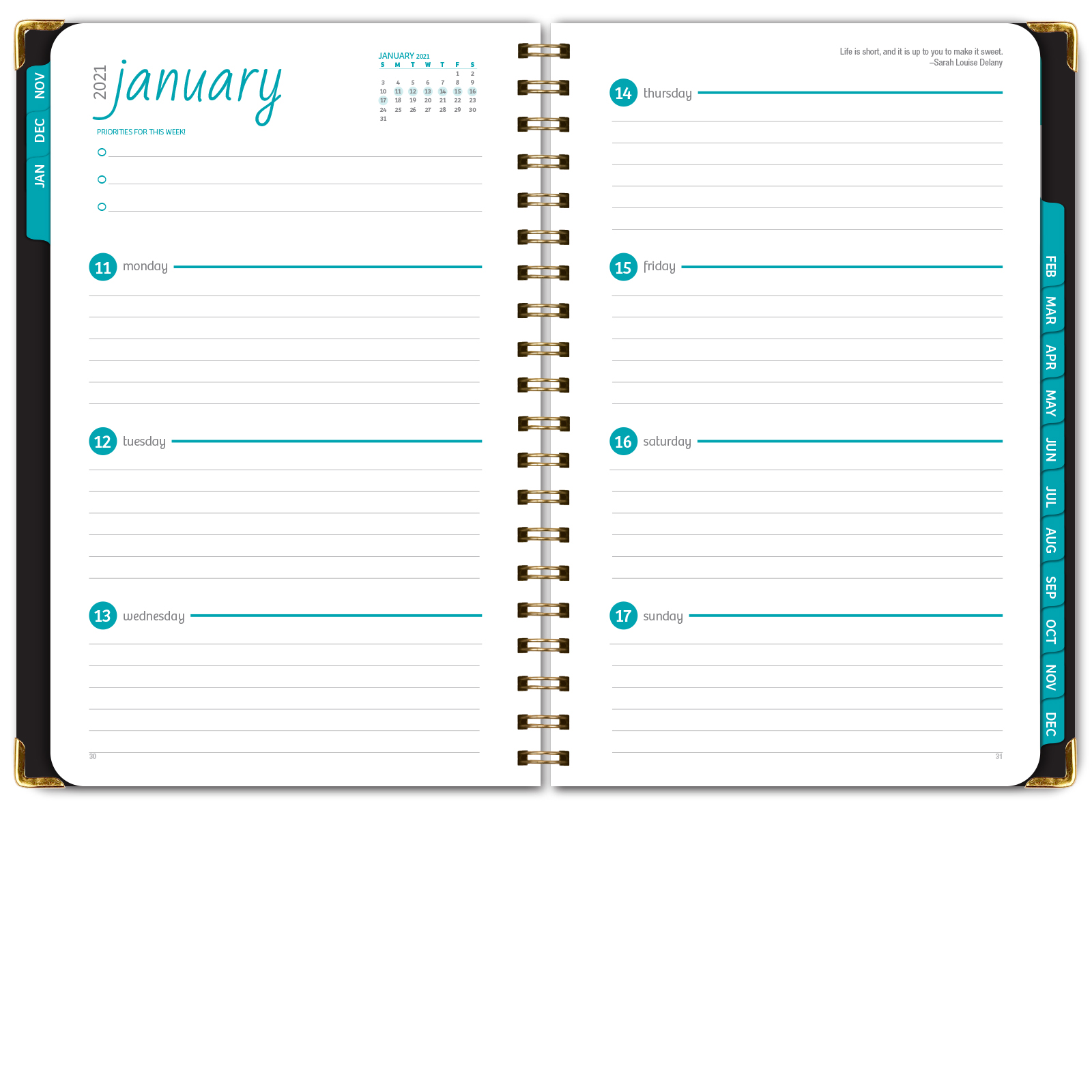 Daily Weekly Monthly Planner Details about / HARDCOVER 2021 Planner Nov 2020 - Dec 2021
