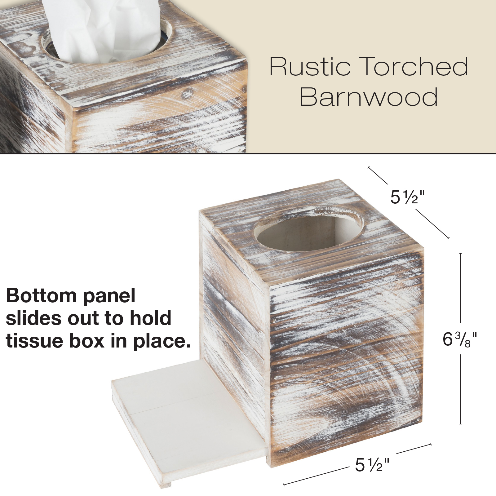 Rustic Torched Barnwood Tissue Box Cover Tissue Cube Box Pack of 2
