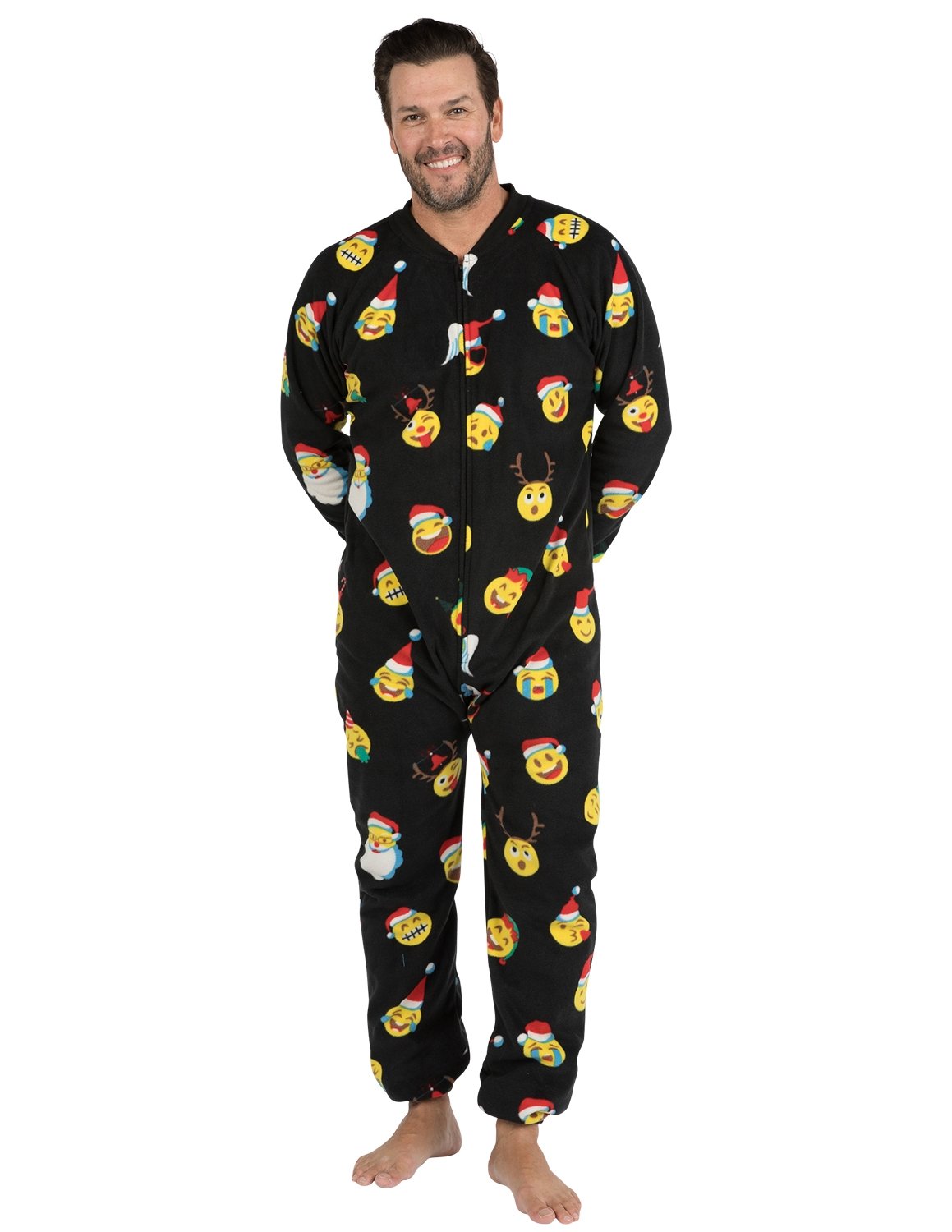 Footed Pajamas - Merry Emoji Xmas Adult Footless Fleece | eBay