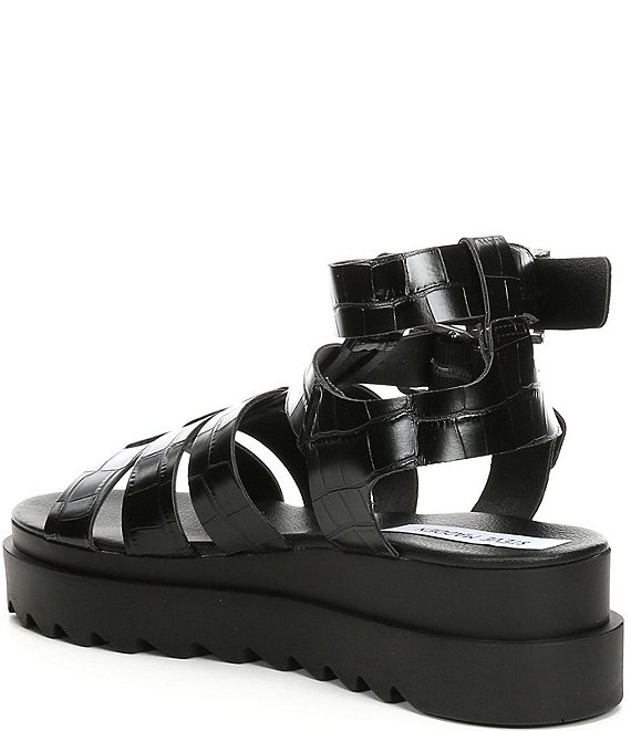 Steve Madden Women's ZEETA Ankle Strap Wedge Sandal, Black Croco | eBay