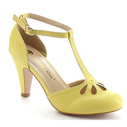 Chase & Chloe Kimmy 36 elegante Damen-Pumps mit mittelhohem Absatz T-Riemen (nude, 9 B (M) US) - Bild 11 von 11