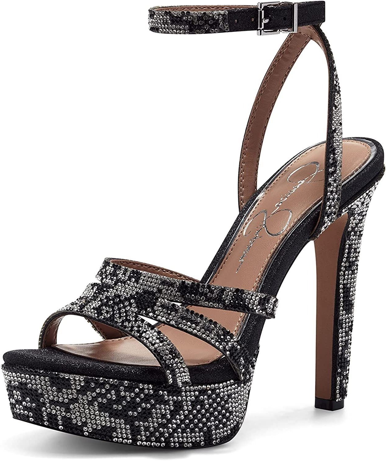 Jessica Simpson Balina Black Rhinestone Platform High Heel Ankle