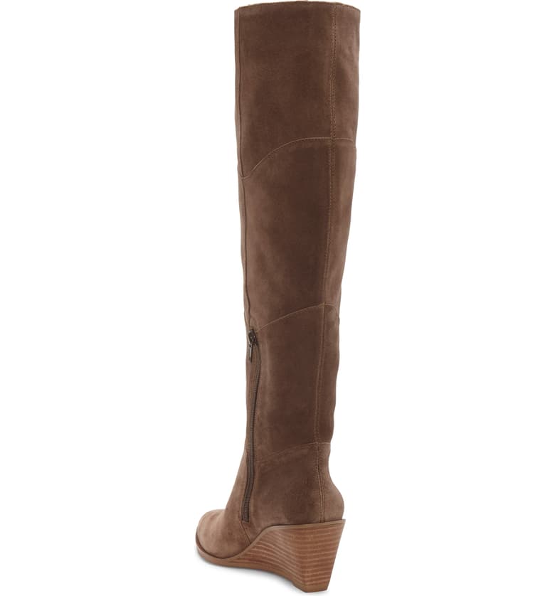 1.State Kern Mink Chocolate Brown Suede Knee High Low Wedge Pointed Toe