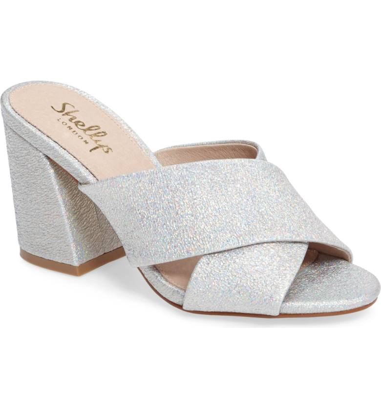 silver glitter block heel