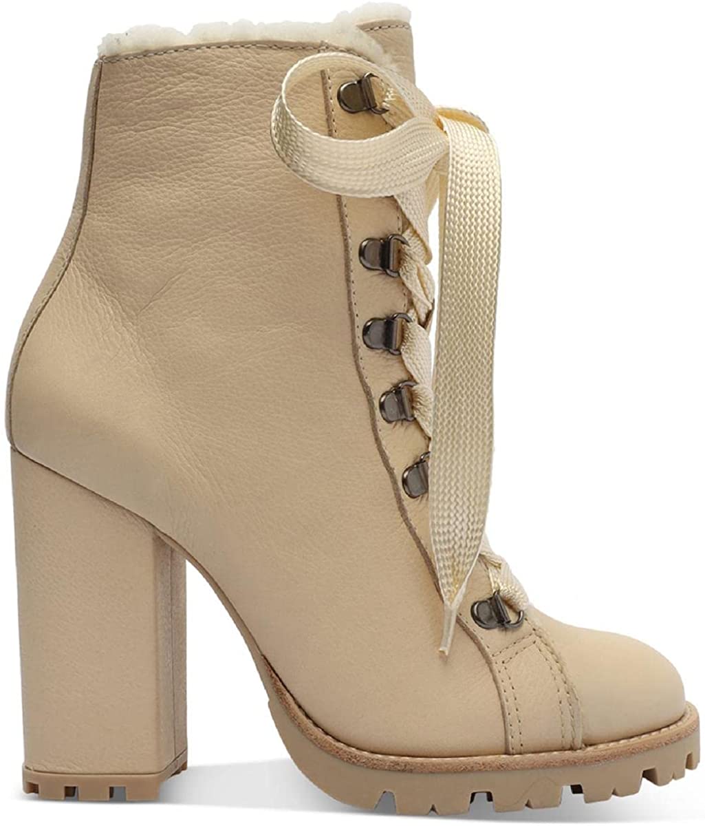 Schutz Zhara Nude Lace Up Lug Sole Block High Heel Combat