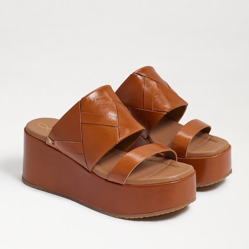 Sam Edelman Sasha Sattel Slipper offene Zehenpartie Riemen Keilabsatz Plattformen Sandalen - Bild 3 von 4