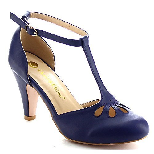 Chase & Chloe Kimmy 36 elegante Damen-Pumps mit mittelhohem Absatz T-Riemen (nude, 9 B (M) US) - Bild 7 von 11