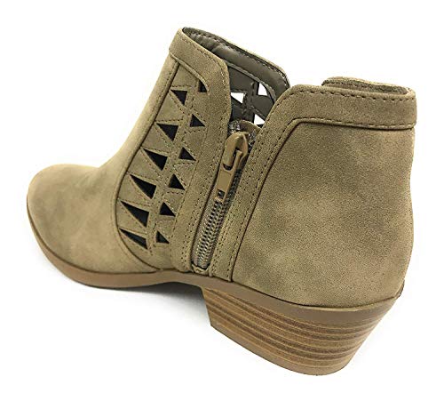 soda women's perforated cut out stacked block heel ankle booties