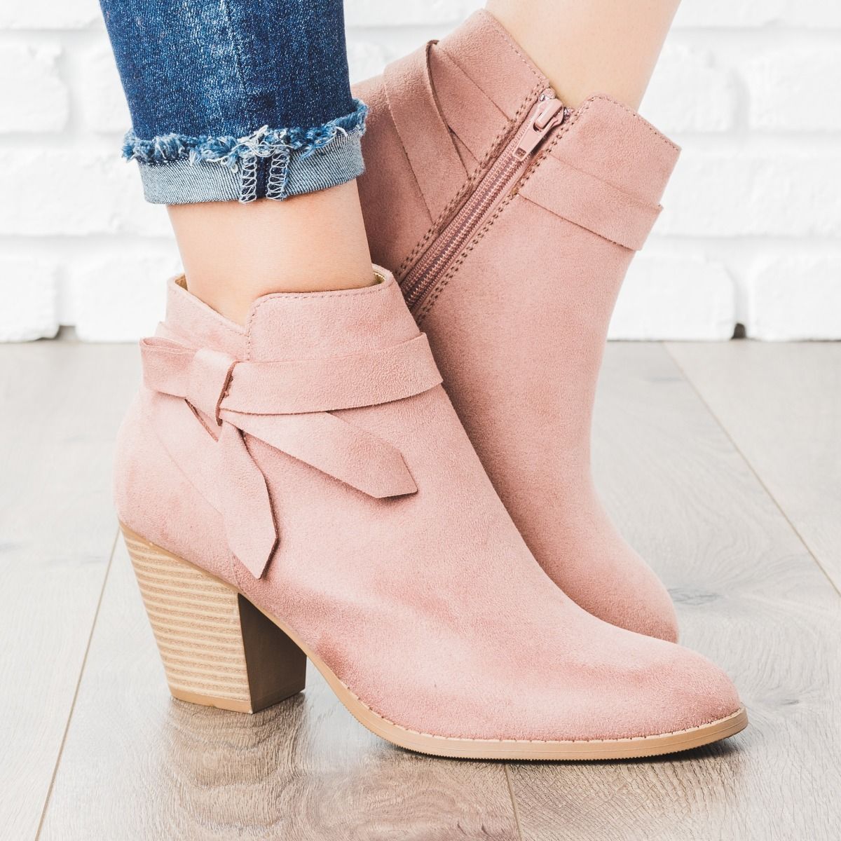 stacked heel bootie