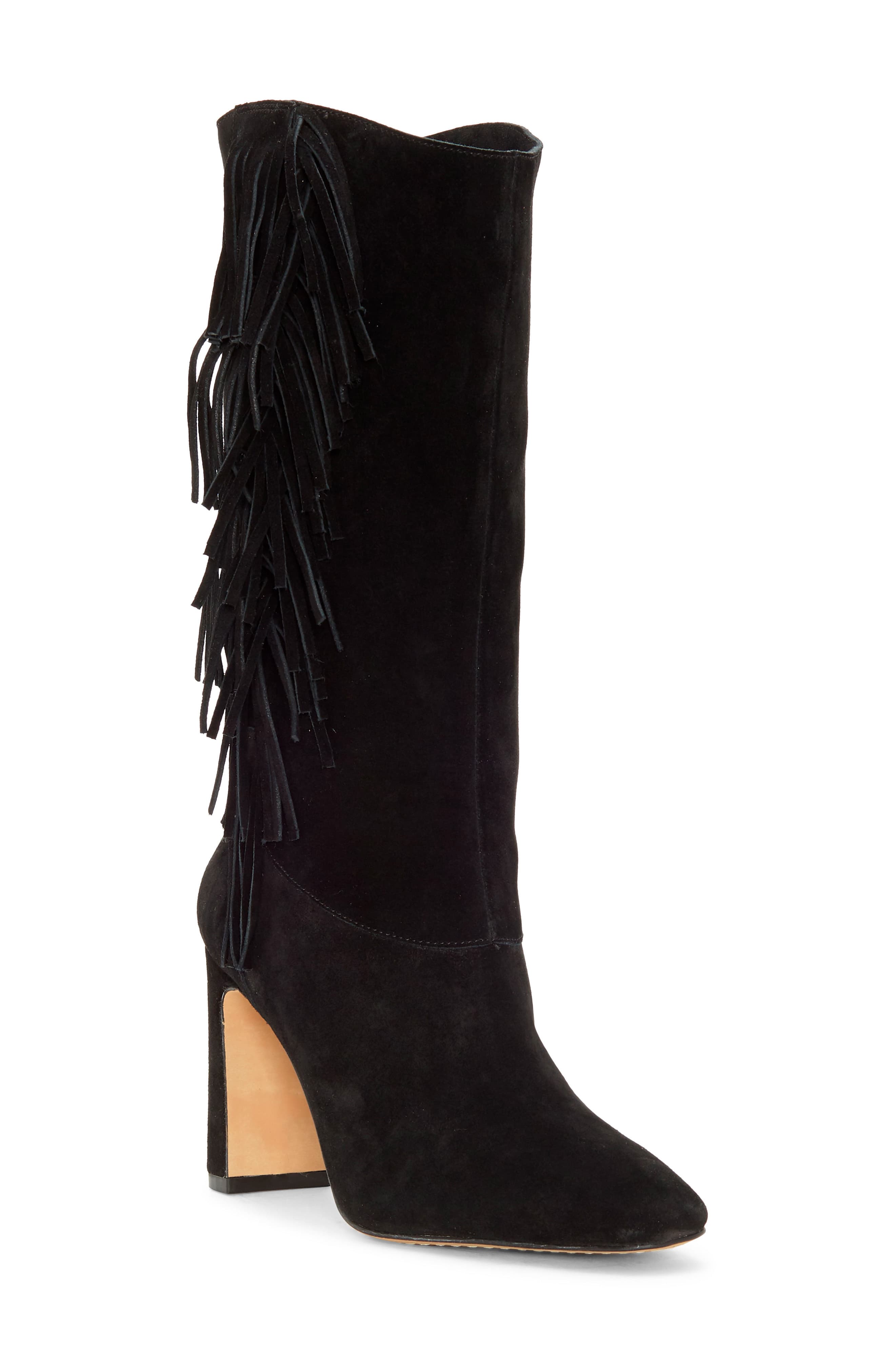 Vince Camuto Sterla Mid Calf Fashion Boot BLACK Fringe Booties | eBay