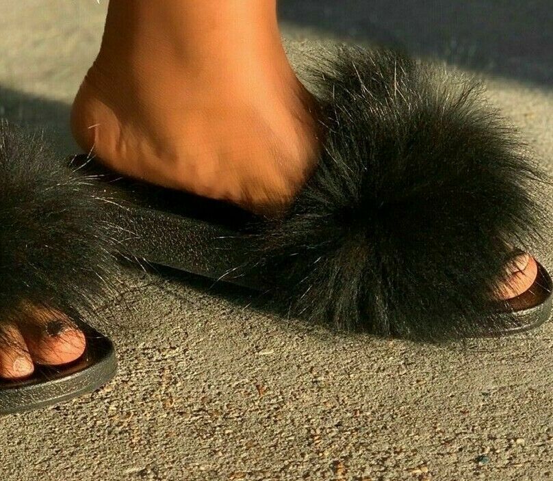 flat mule slides with fur