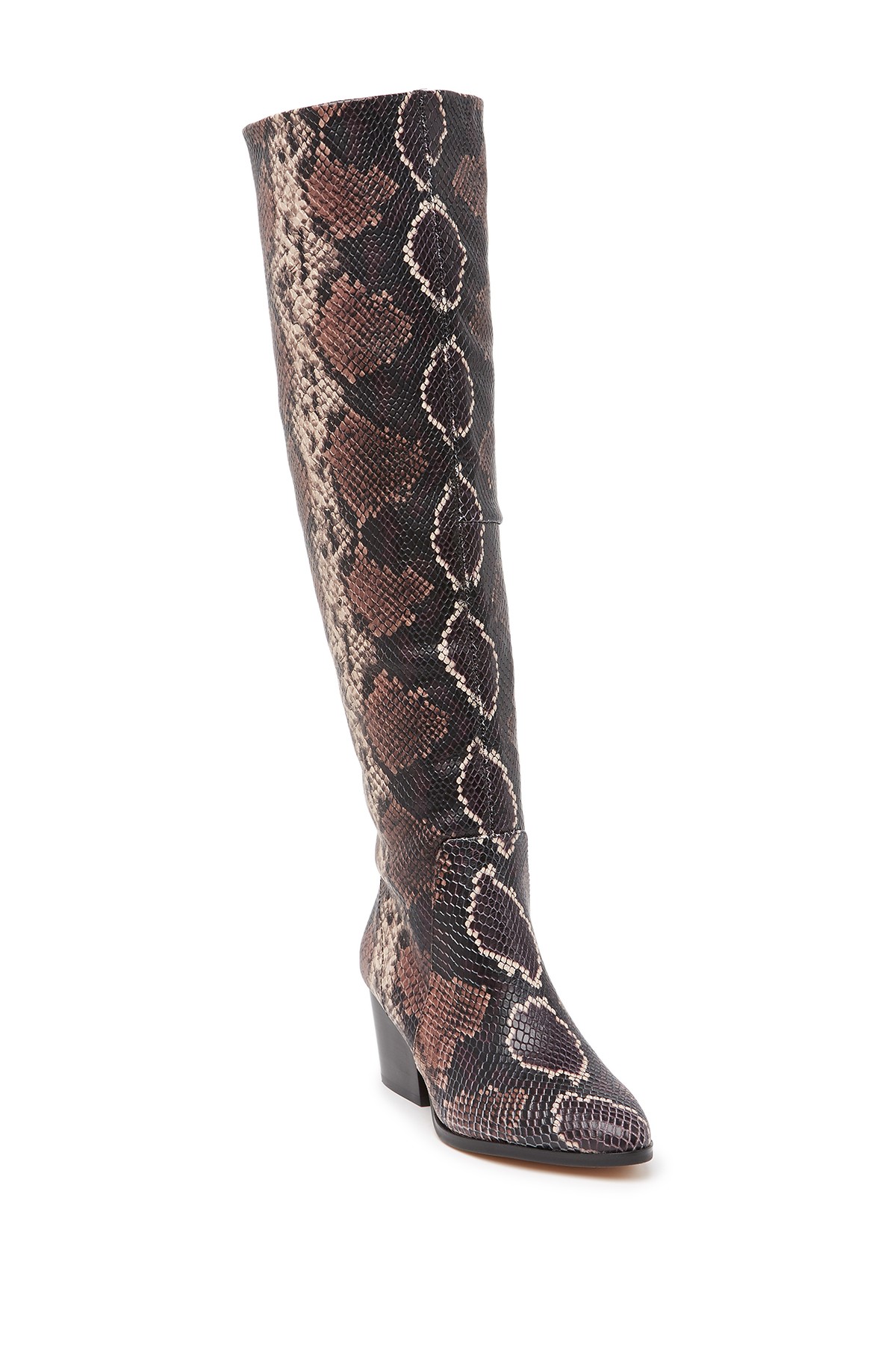 vince camuto snakeskin over the knee boots