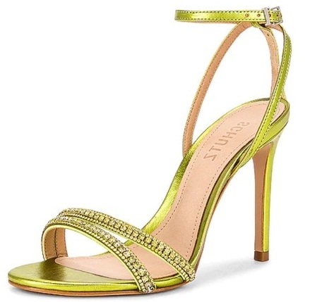 靴 YELLO O2 CRYSTAL EMBLEM SANDALS Schutz Gaga Green Yellow Crystal embellished Charms Buckle