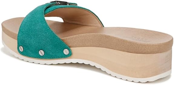 SCHOLL ● Cork Flipflop Chunky Brush Sandals - Green Dr. Scholl's Original Too Court Green Leather Slip On Open