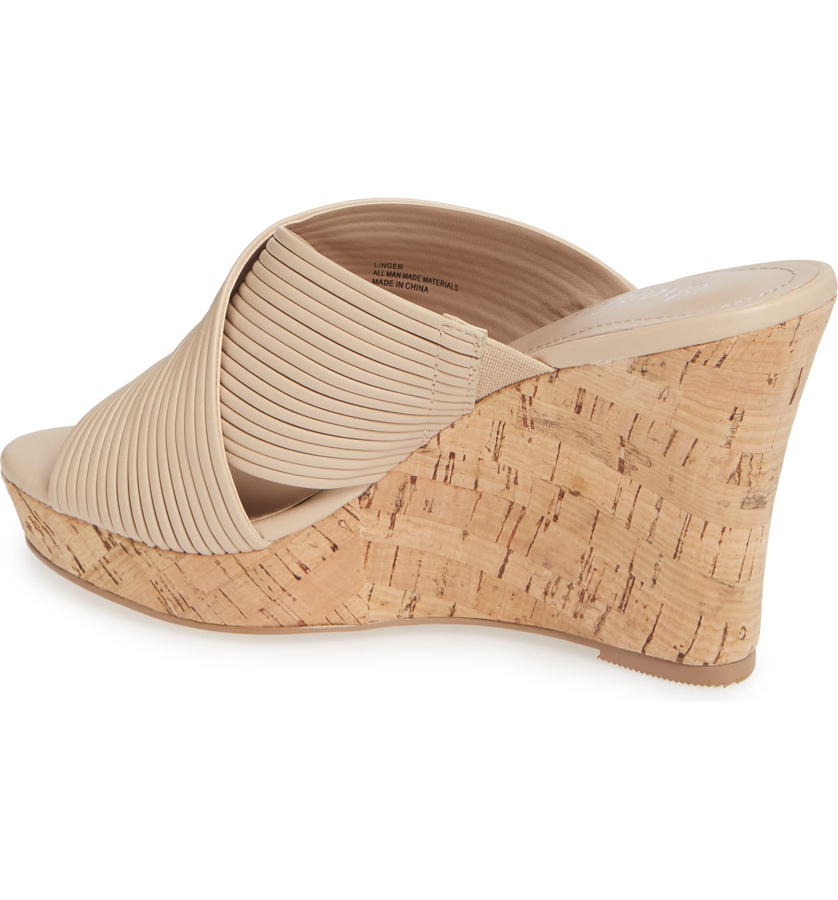 Charles David Linger Wedge Sandal NUDE Leather Cork Platfrom Open Back Mule | eBay