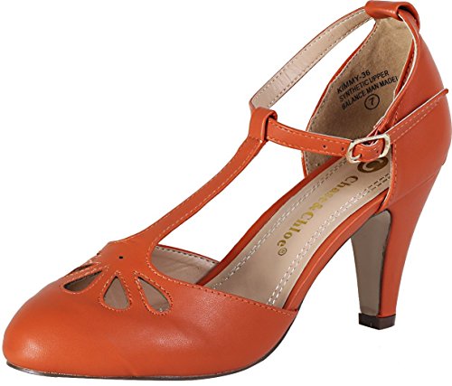 Chase & Chloe Kimmy 36 elegante Damen-Pumps mit mittelhohem Absatz T-Riemen (nude, 9 B (M) US) - Bild 5 von 11