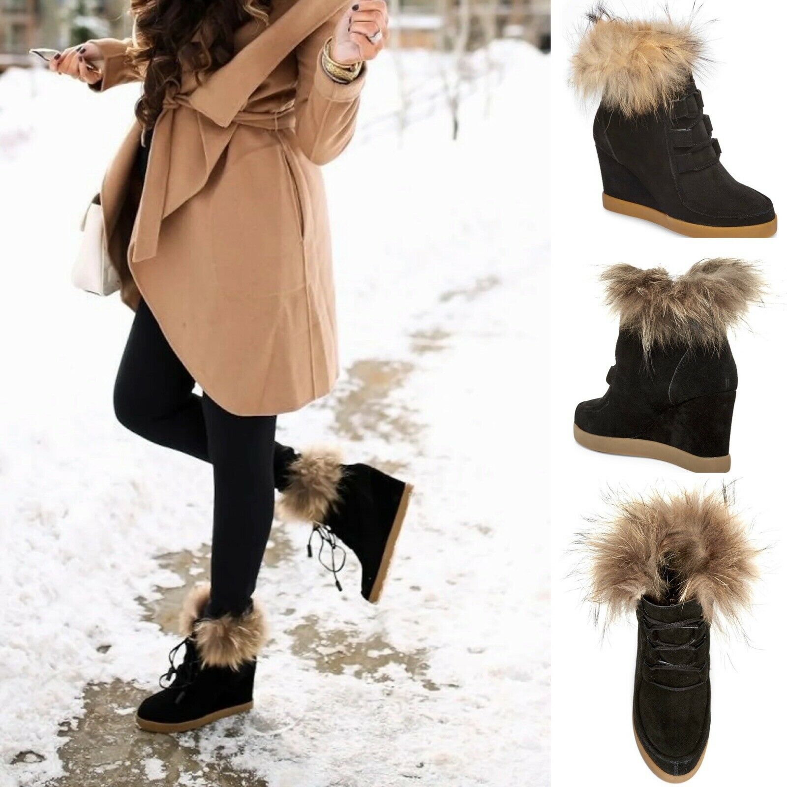 lace up booties with fur
