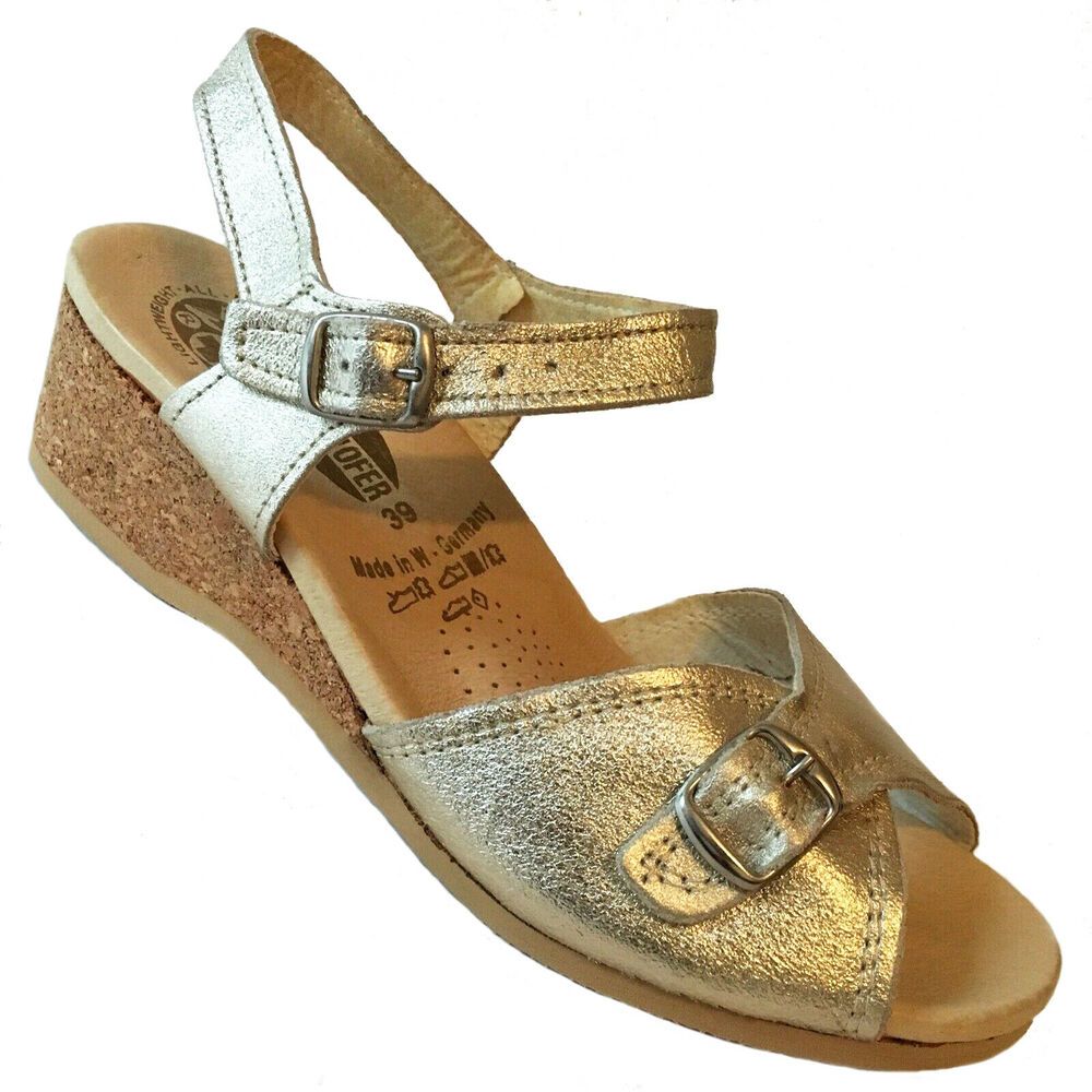 Worishofer Women's 711 Comfort Ankle Strap Sandal Gold Leather Granny ...