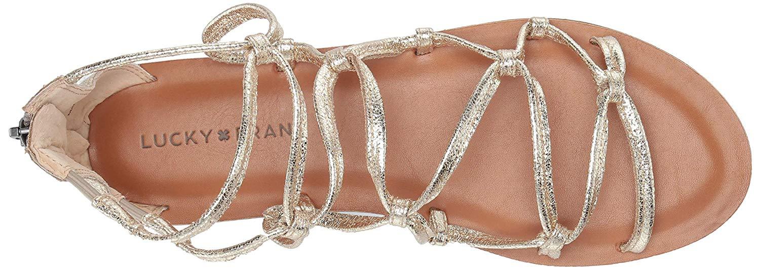 Lucky Brand Anisha Flat Sandal Platinum Gold Leather Caged Strappy Sandals Ebay