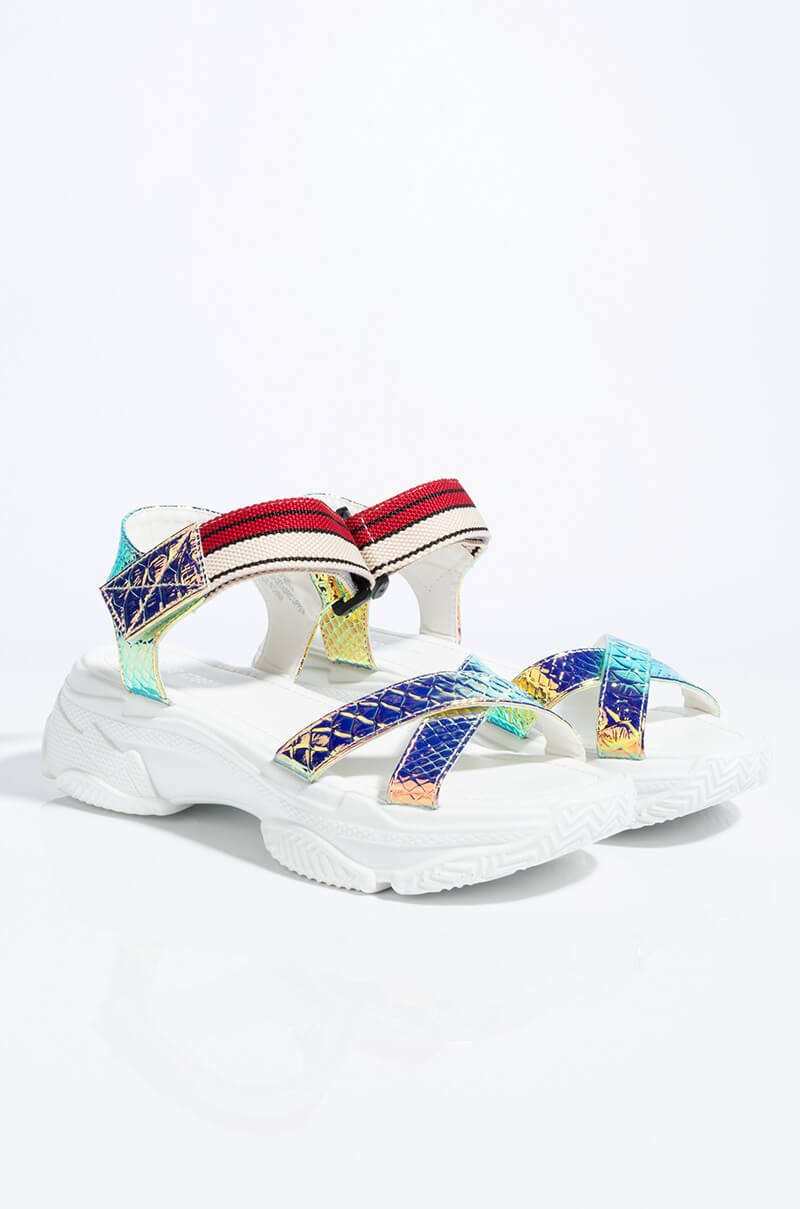 Cape Robbin Spartan Silver Extra Flash Hologram Sneaker Platform Sandals | eBay