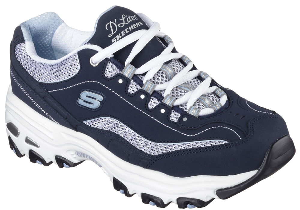 Skechers Women's D'Lites-Life Saver Sport Memory Foam Lace-up Sneaker Navy  White