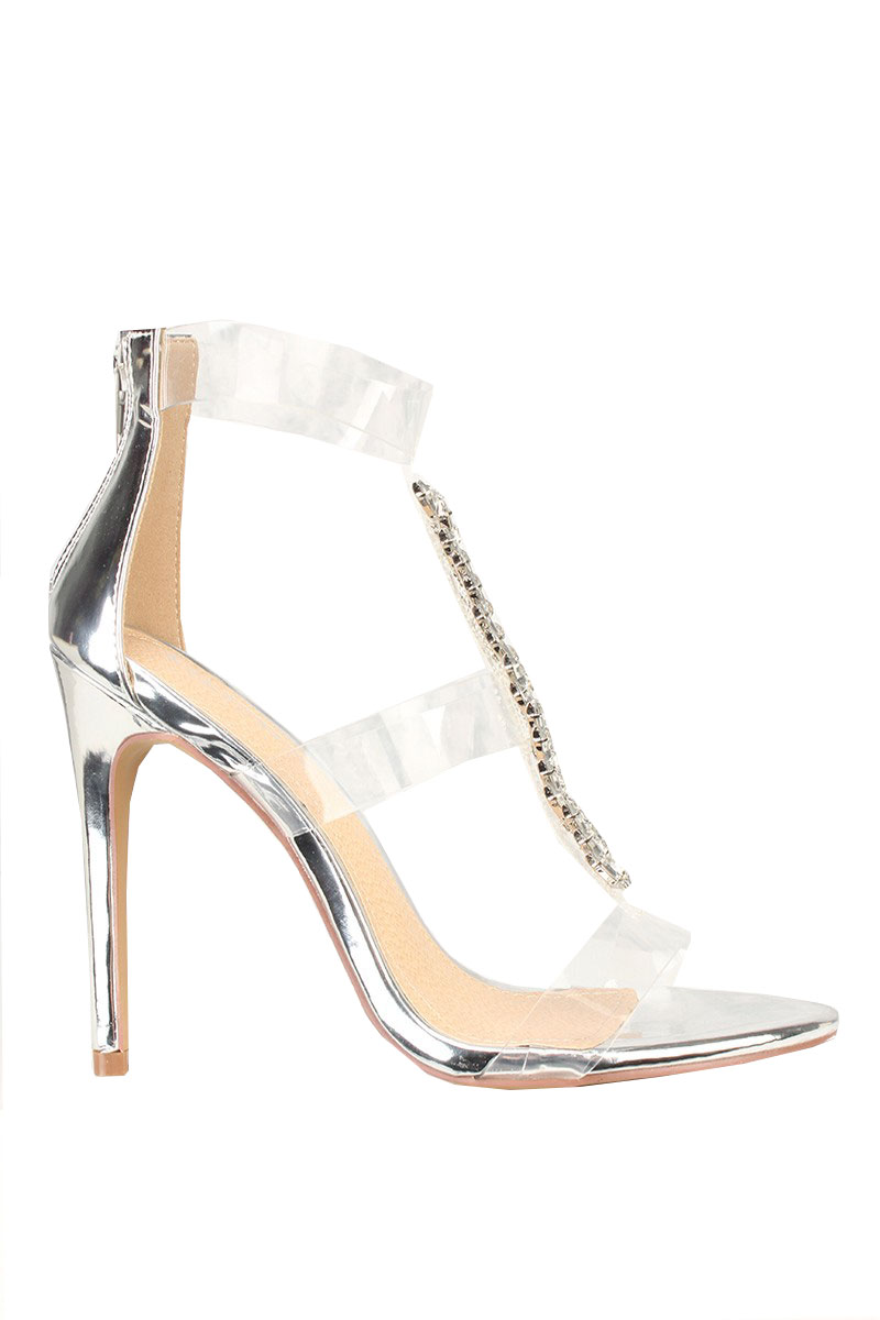 silver diamond strap heels