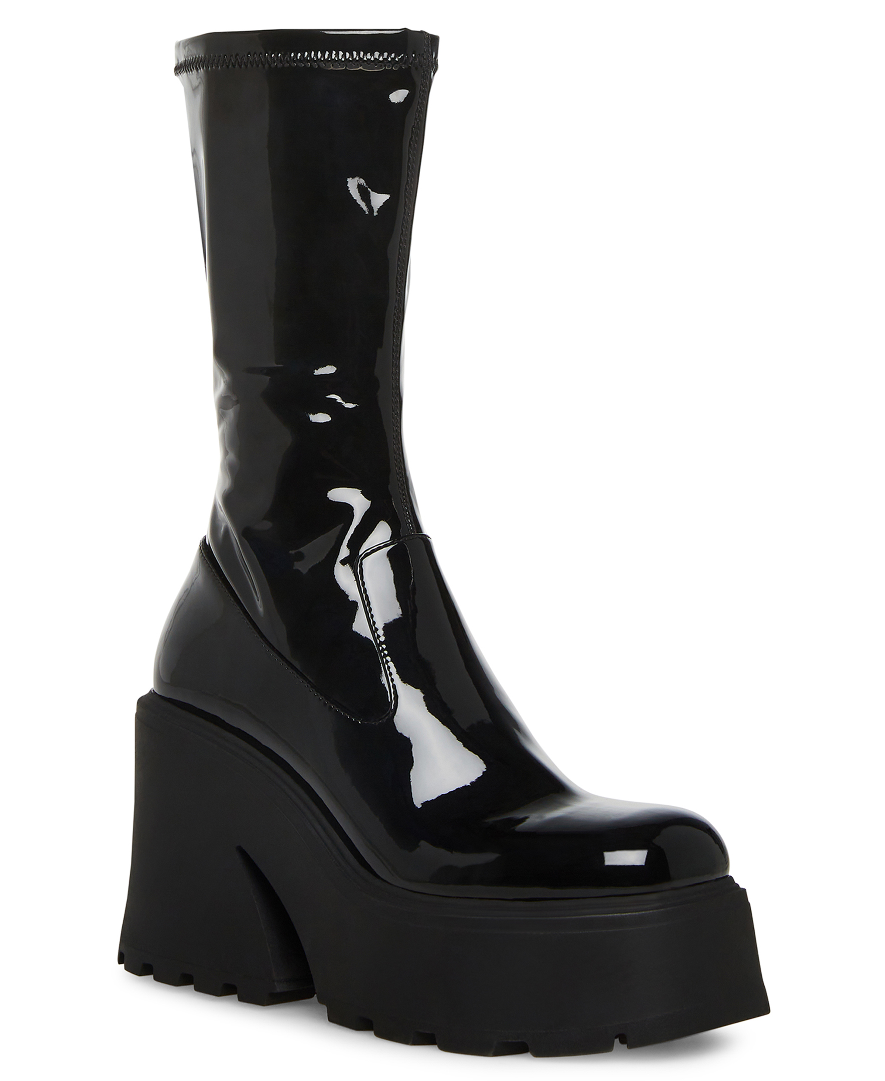 Steve Madden::ブーツ:9M[RESALE] Steve Madden Arrow Black Leather Chunky Heeled Platform