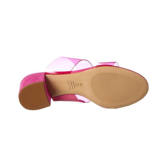 Schutz Victorie Vibrant Pink Clear Strap Slip On Open Toe Mid 