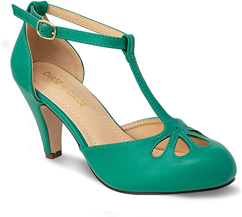 dark green mid heel shoes