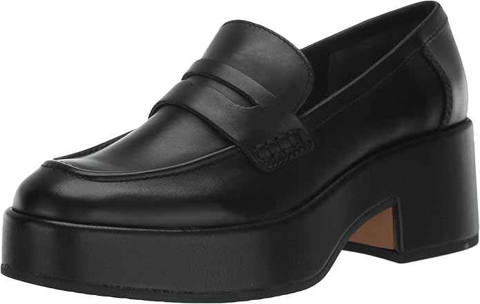 Dolce Vita Yanni Black Leather Slip On Round Toe Block Heeled