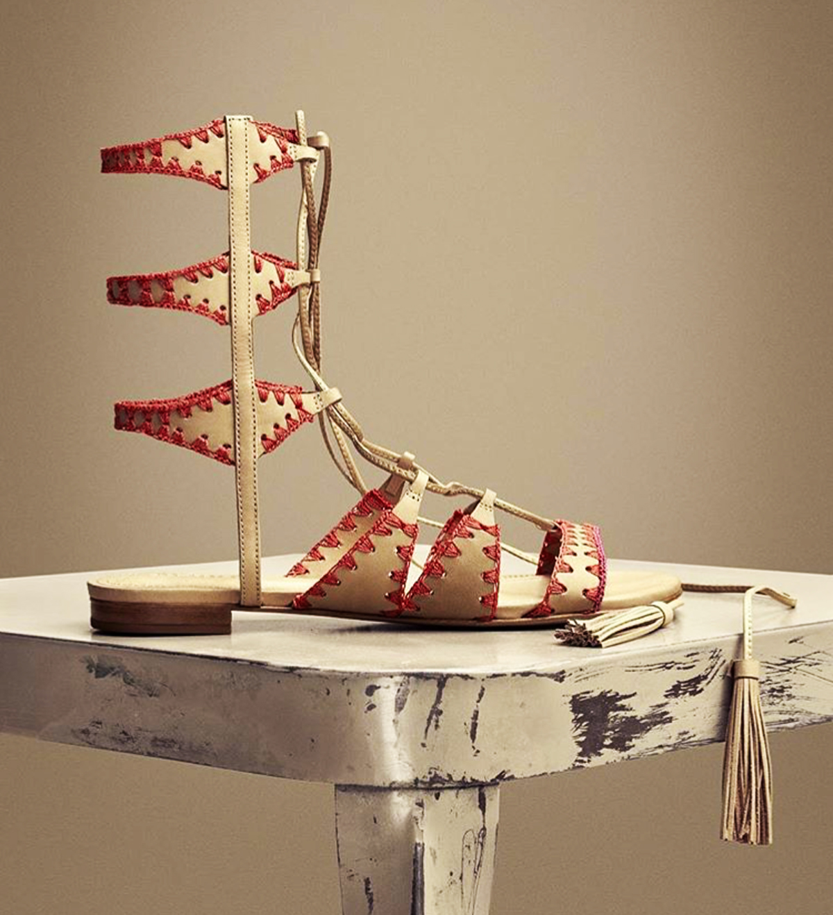 Schutz Willow Light Wood Nude Gladiator Color Tie Up Sandal | eBay