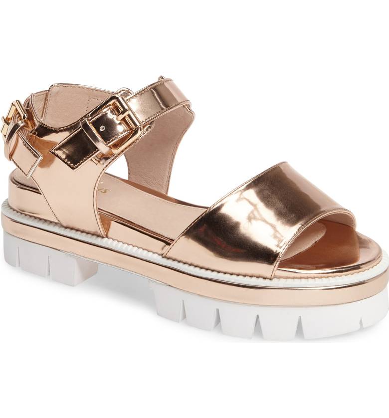 rose gold two strap sandals