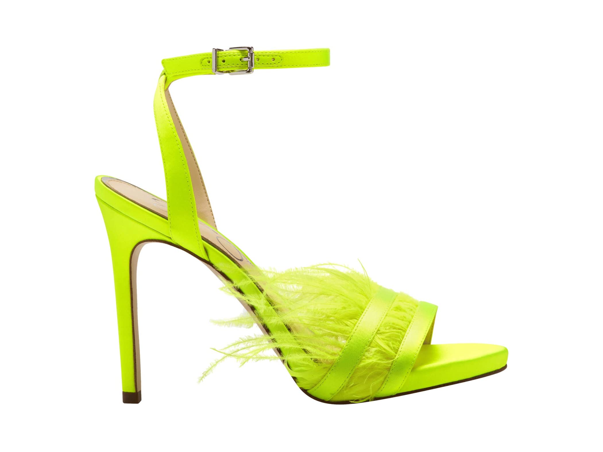 yellow heels with feathers