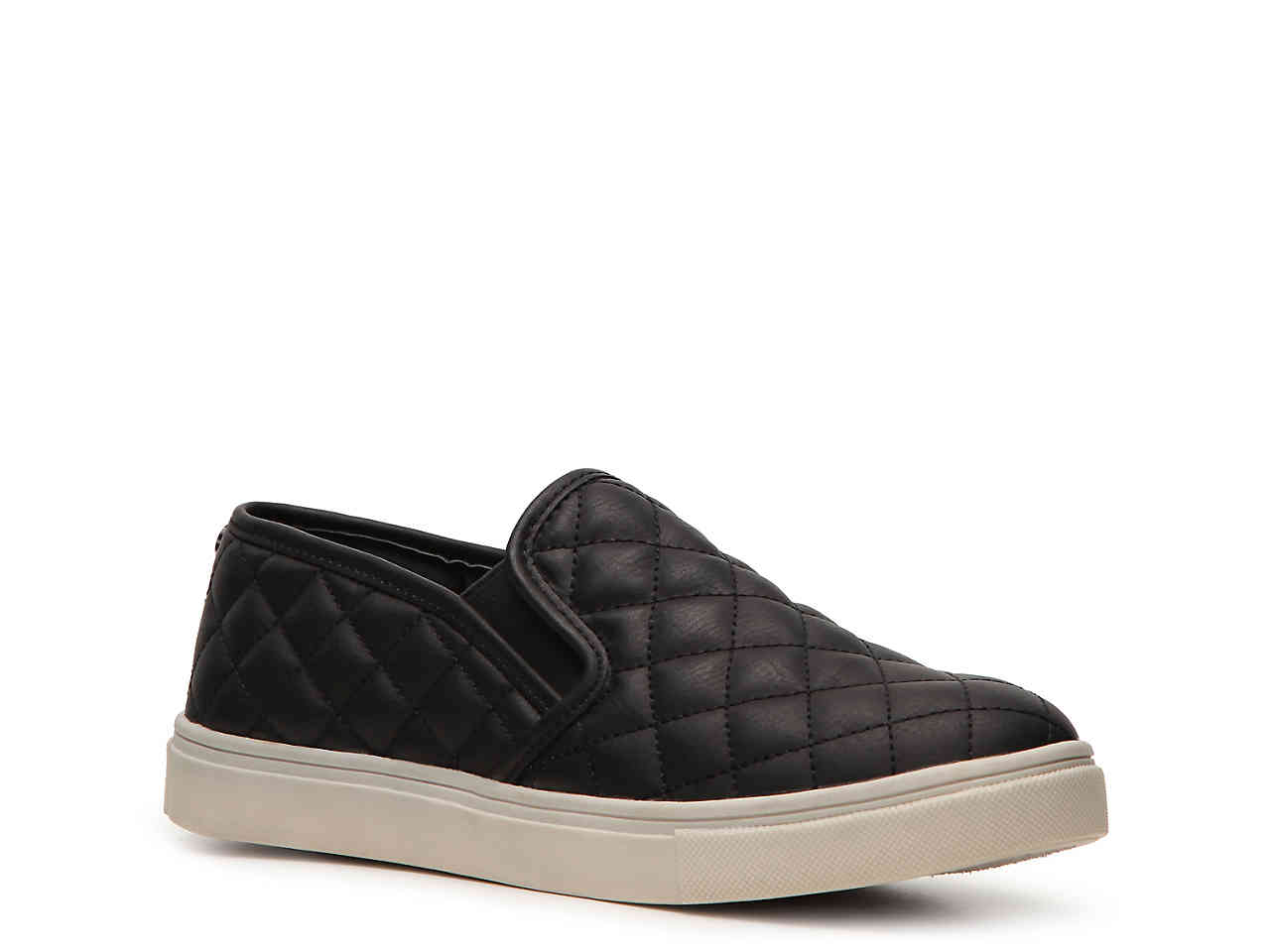 black quilted slip on shoes