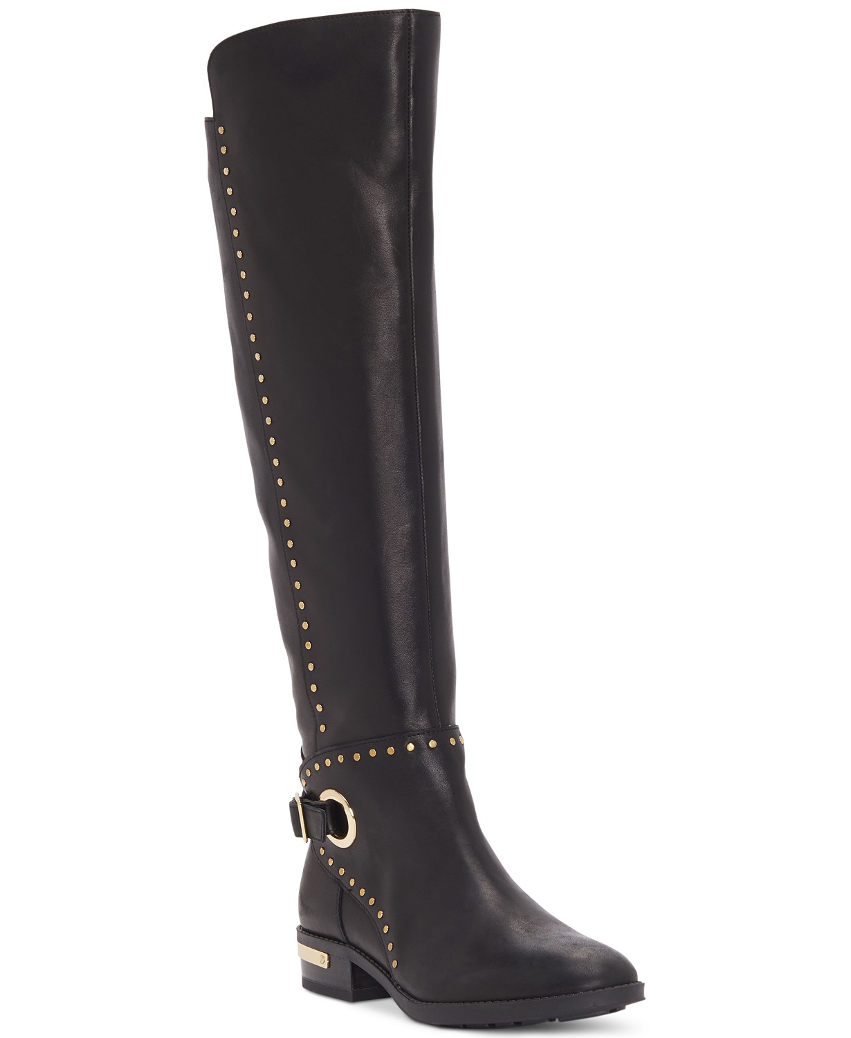 Vince Camuto Poppidal Tall Knee High Stretch Riding Boots Black Leather ...