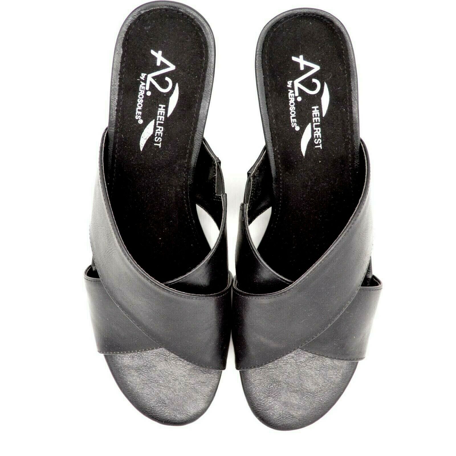 Aerosoles A2 Women's Midday Slide Sandal Black Leather open Toe Block ...