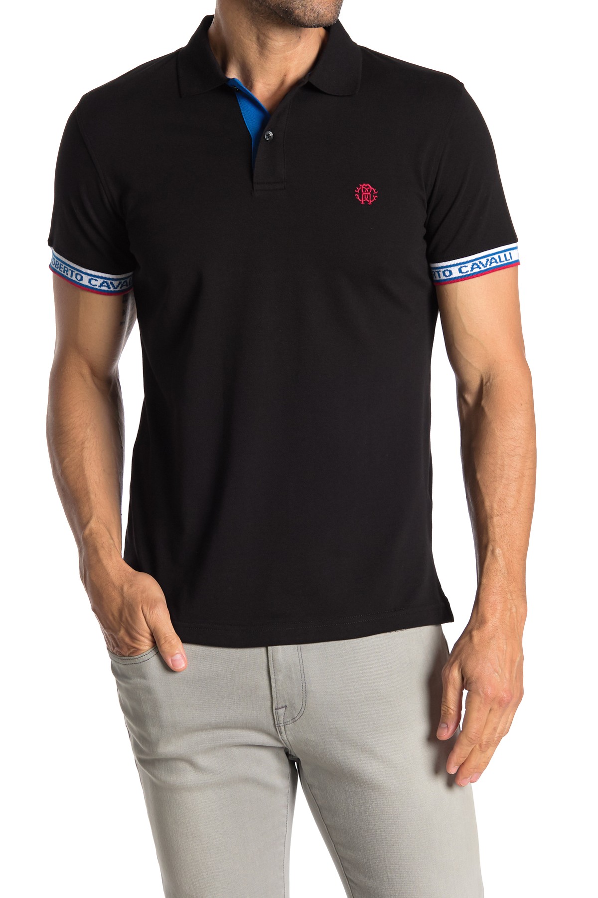 Roberto Cavalli Logo Trimmed Short Sleeve Polo Shirt Black ...