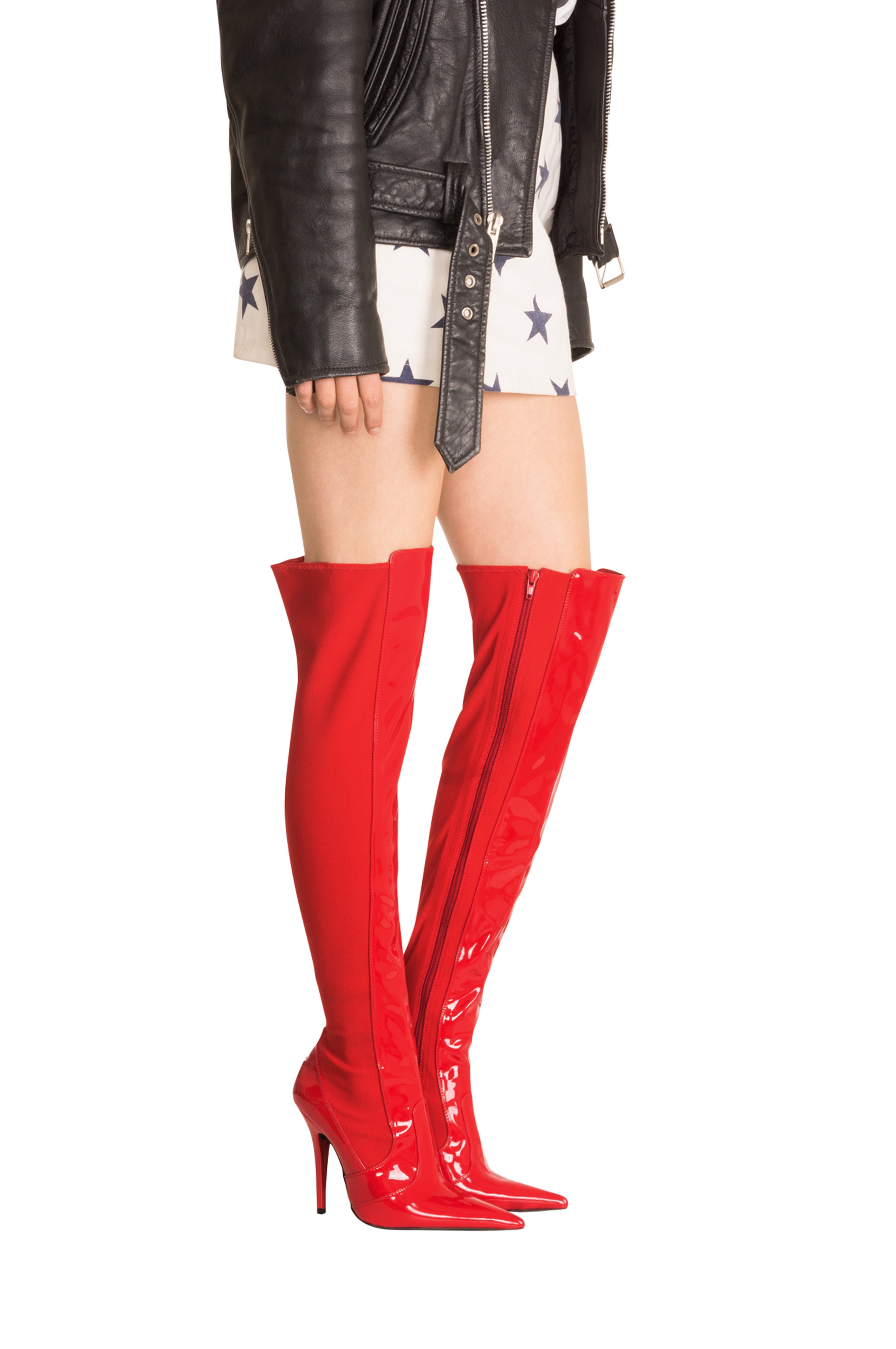 red patent leather thigh high boots