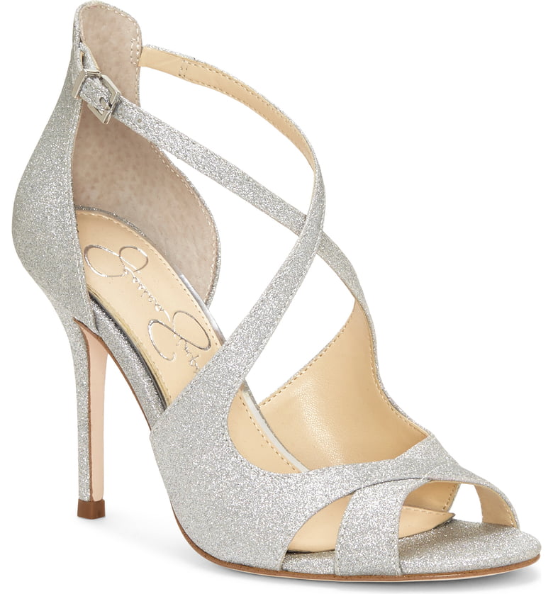 Jessica Simpson Averie Silver Glitter Open Toe High Heel Formal Stiletto - Picture 2 of 14