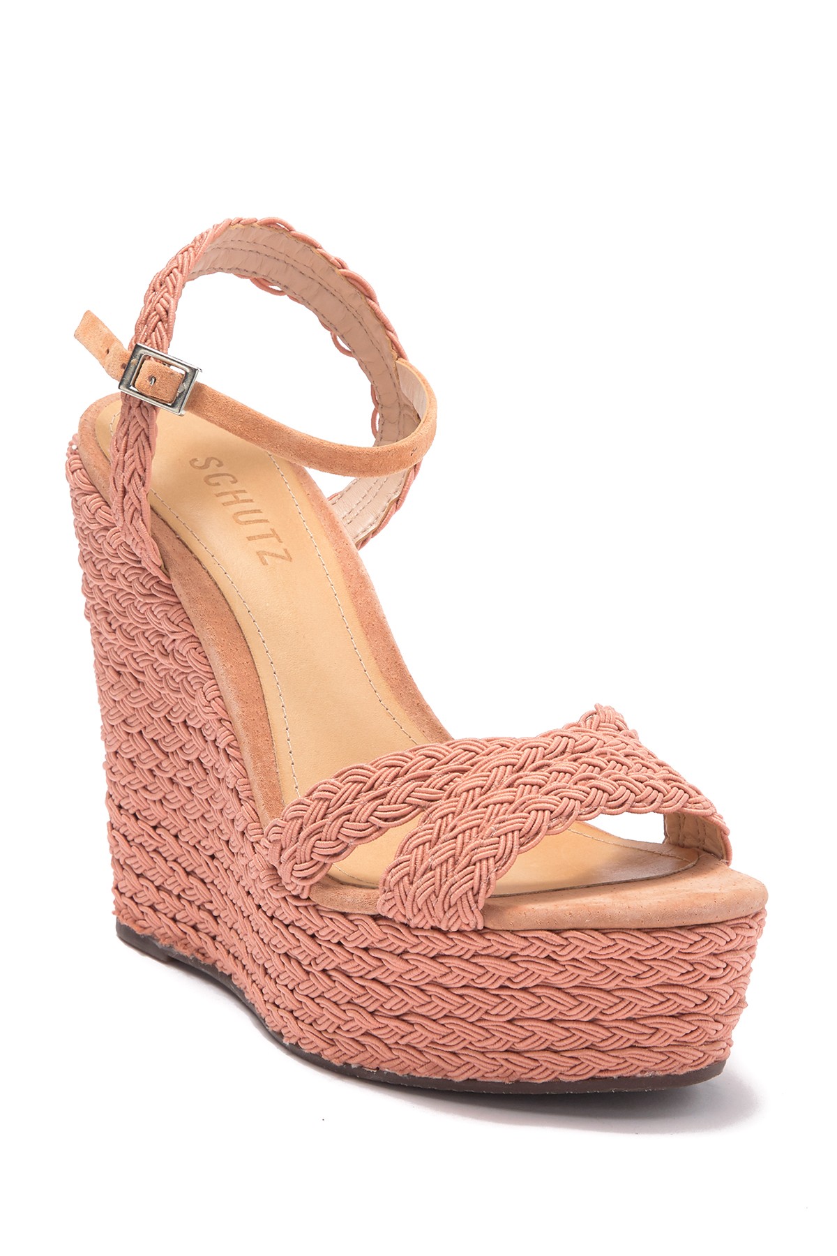 Schutz Hinata Toasted Nut Nude Platform Braided Wedge Sandal | eBay