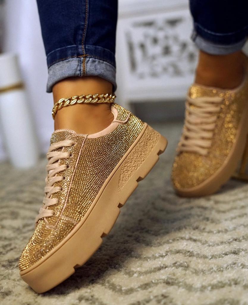 gold rhinestone sneakers