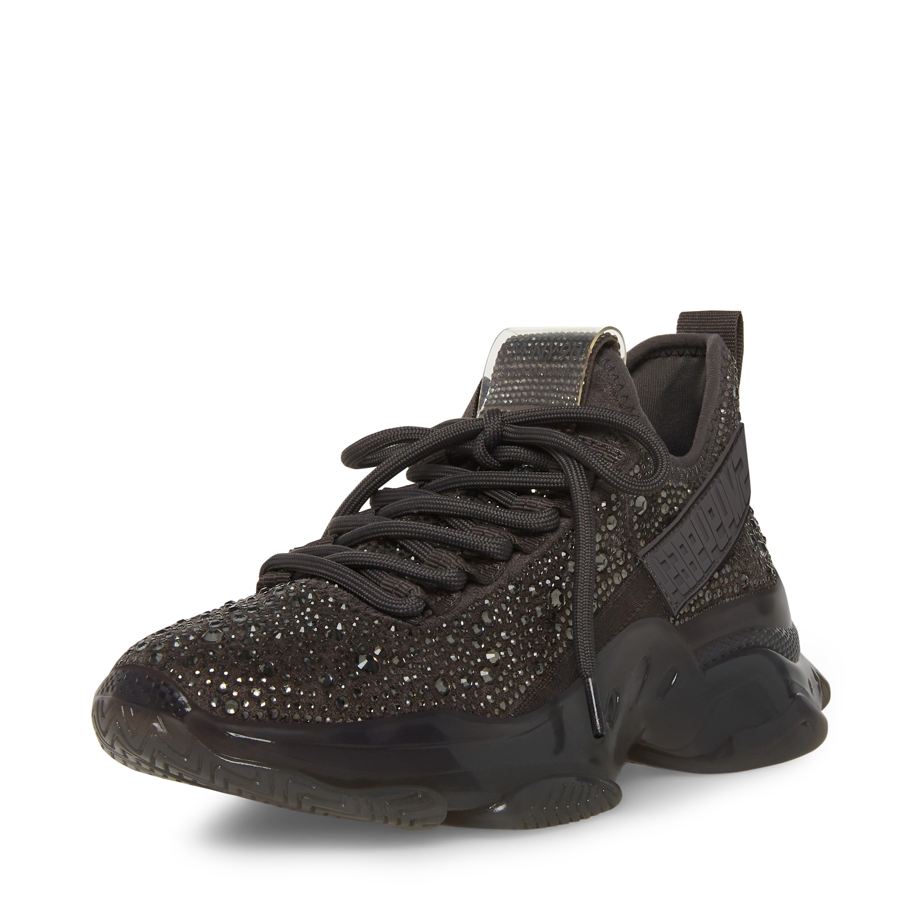 Steve Madden Maxima Charcoal Rhinestone Lace Up Chunky Heel
