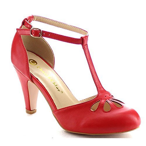 Chase & Chloe Kimmy 36 elegante Damen-Pumps mit mittelhohem Absatz T-Riemen (nude, 9 B (M) US) - Bild 9 von 11