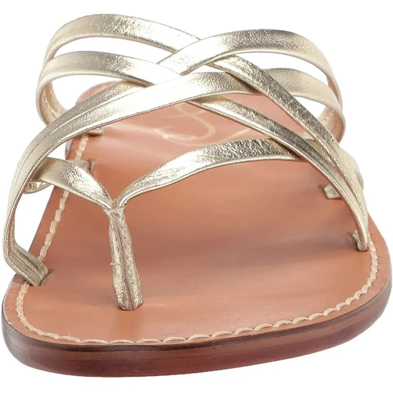 Sam Edelman Marinea Gold Leder Slipper offene Zehenpartie Riemen flache Pantoletten Sandalen - Bild 2 von 5
