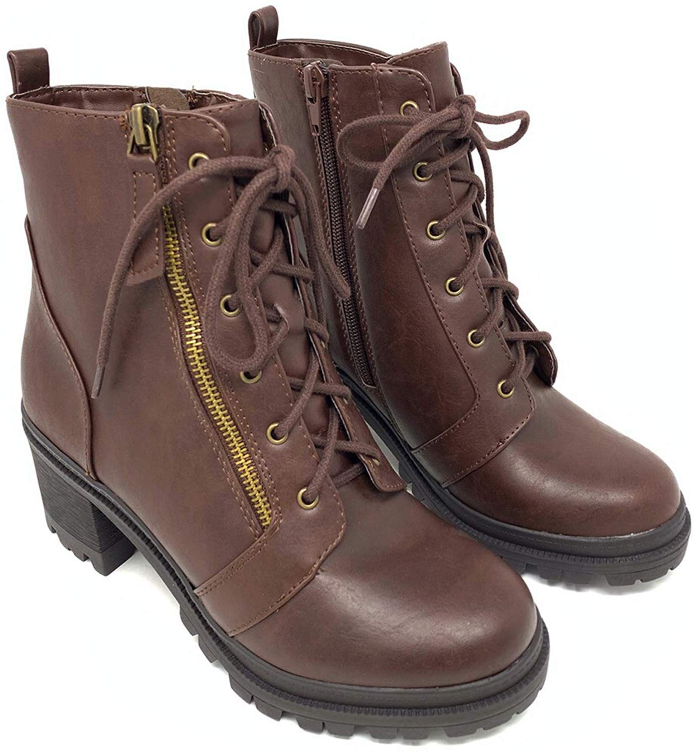 Soda Boots Women's Brown Low Faux Leather Chunky Heel Ankle Booties | eBay