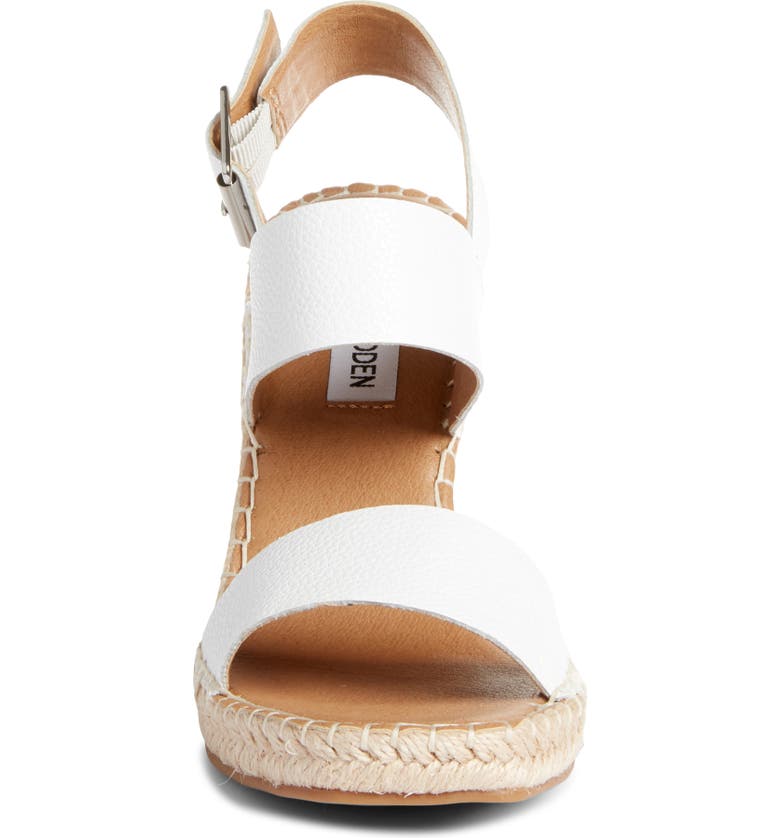 Steve Madden Uri White Leather Open Toe Espadrille Buckle Closure